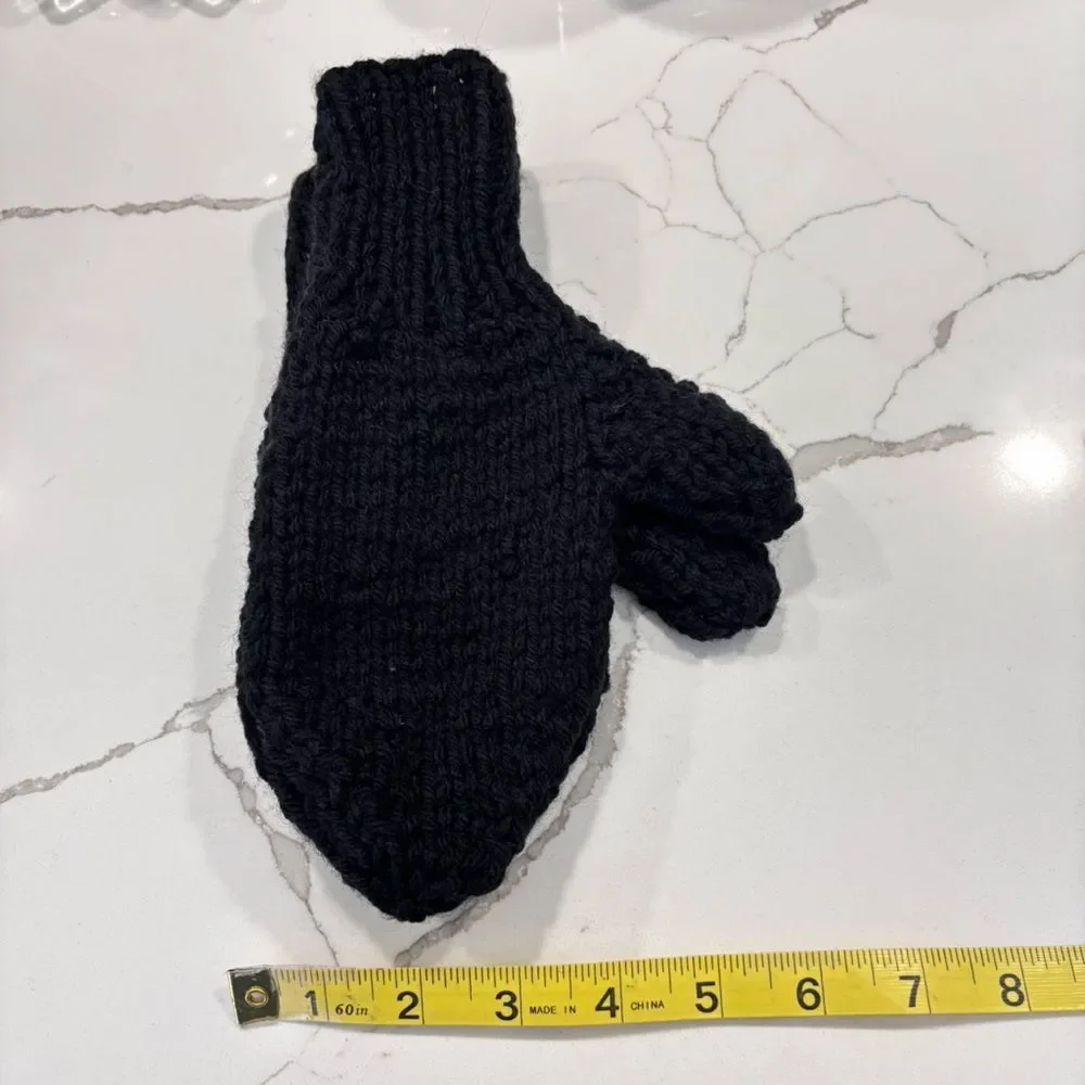 Women’s Unisex Cozy Black Hand Made Chunky Knit Mittens Handmade OS
